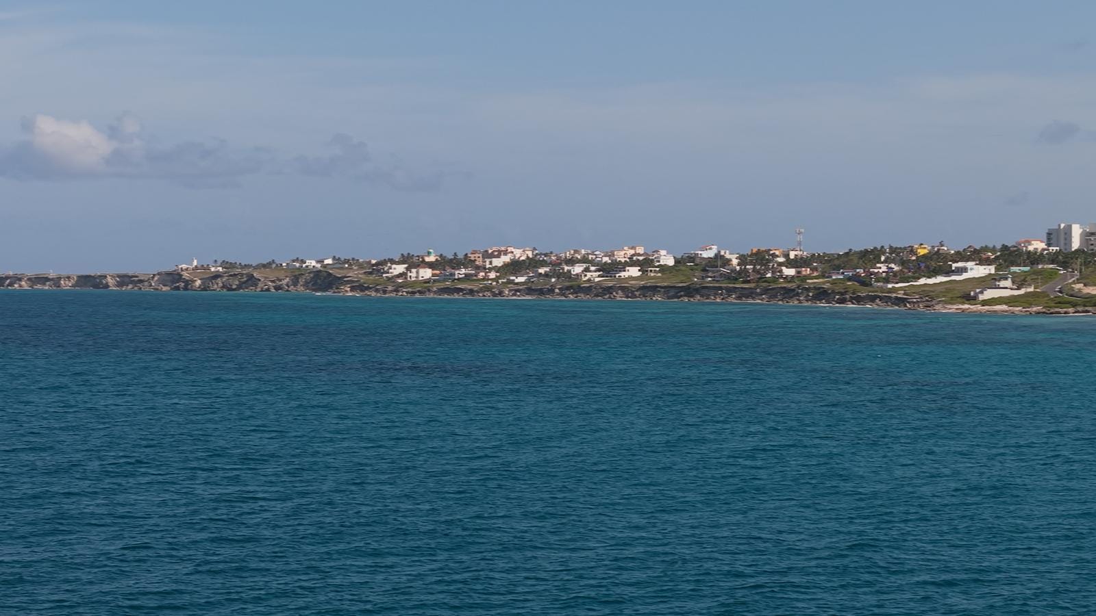 Calm deep blue water along the sheltered east side of Isla Mujeres