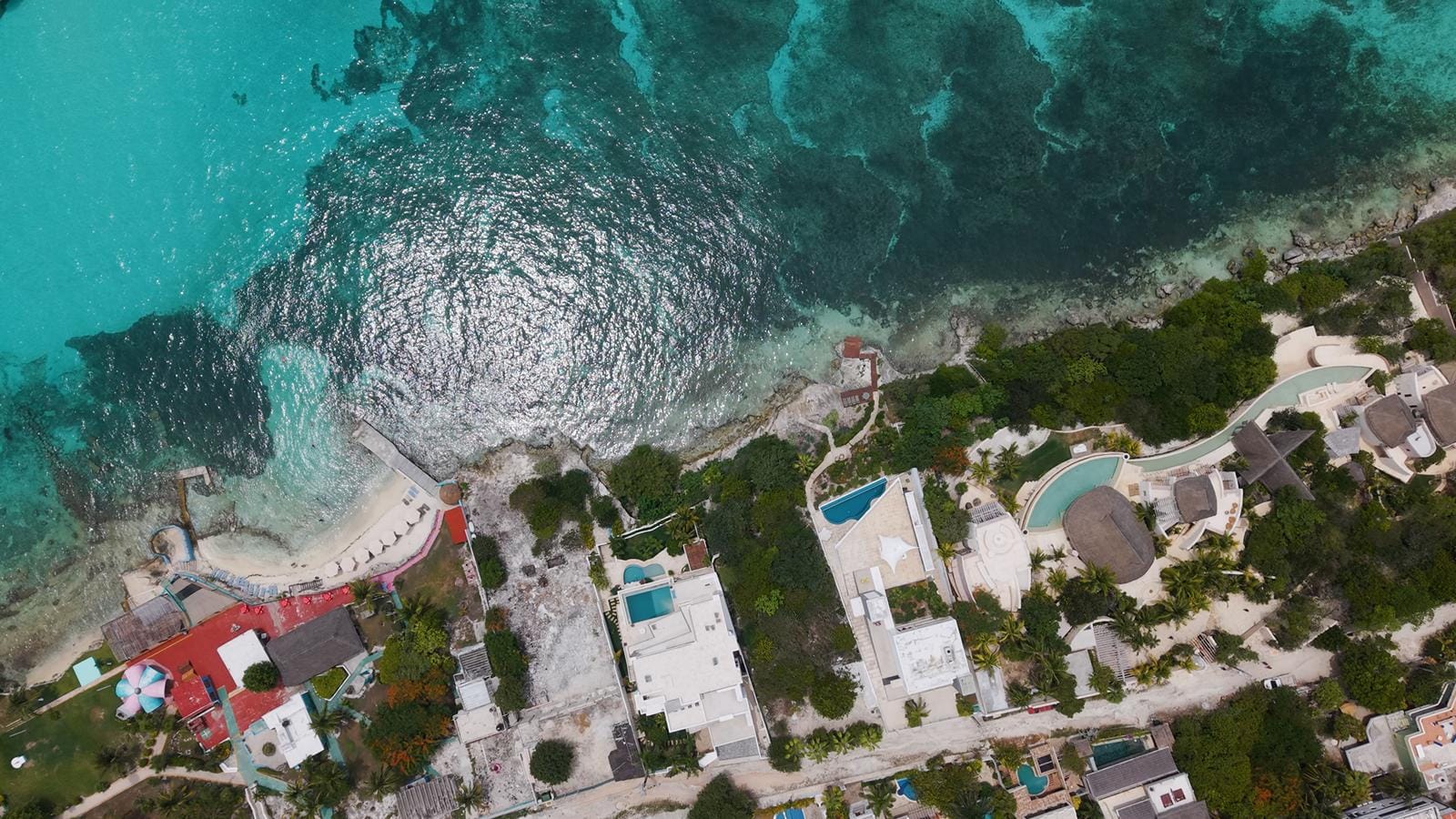 Top-down view of the Punta Sur clifftop and sculpture park above the sea